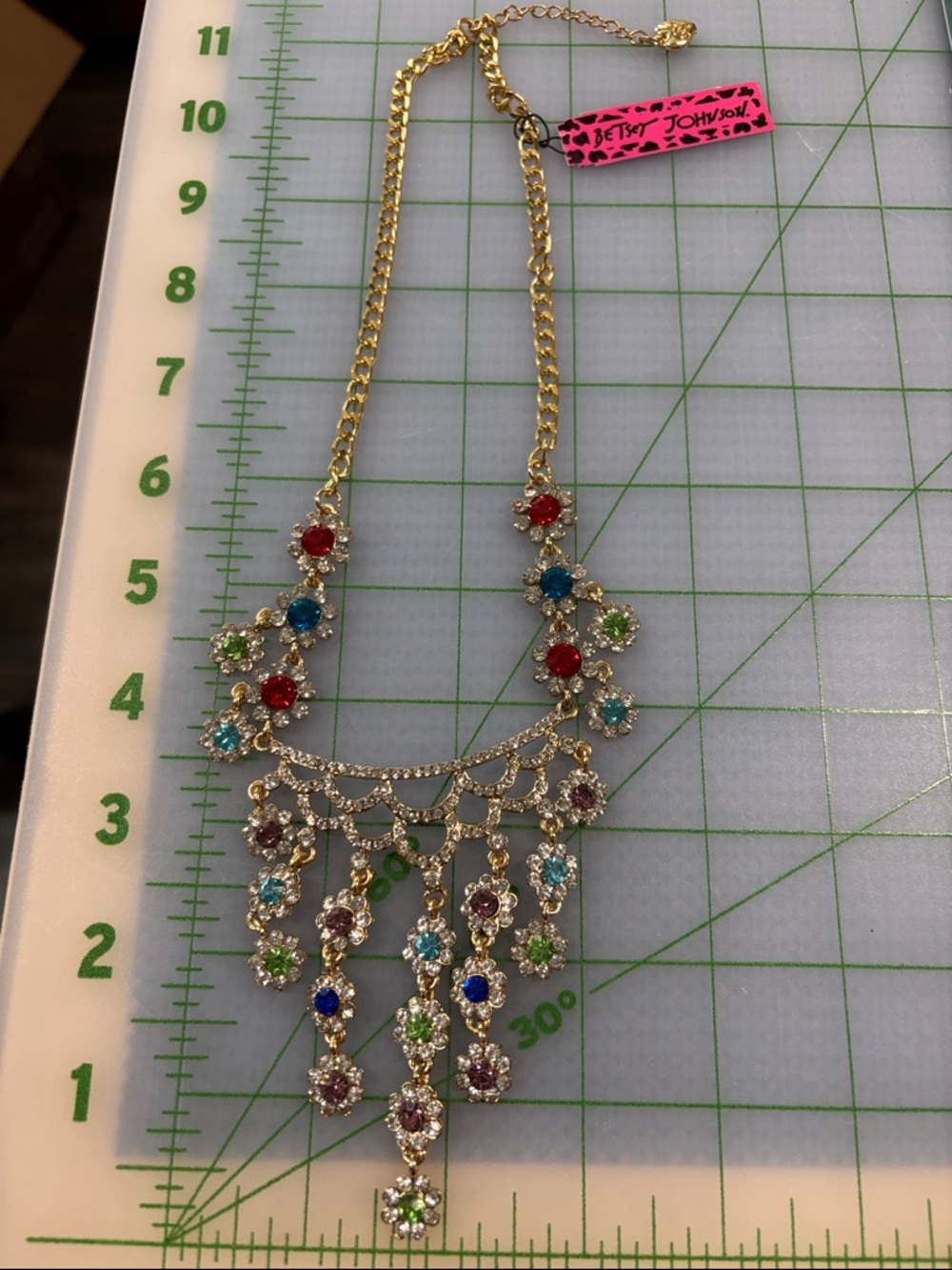 Gold-Tone Multi-Color Gem Fringe Necklace - Picture 6 of 6